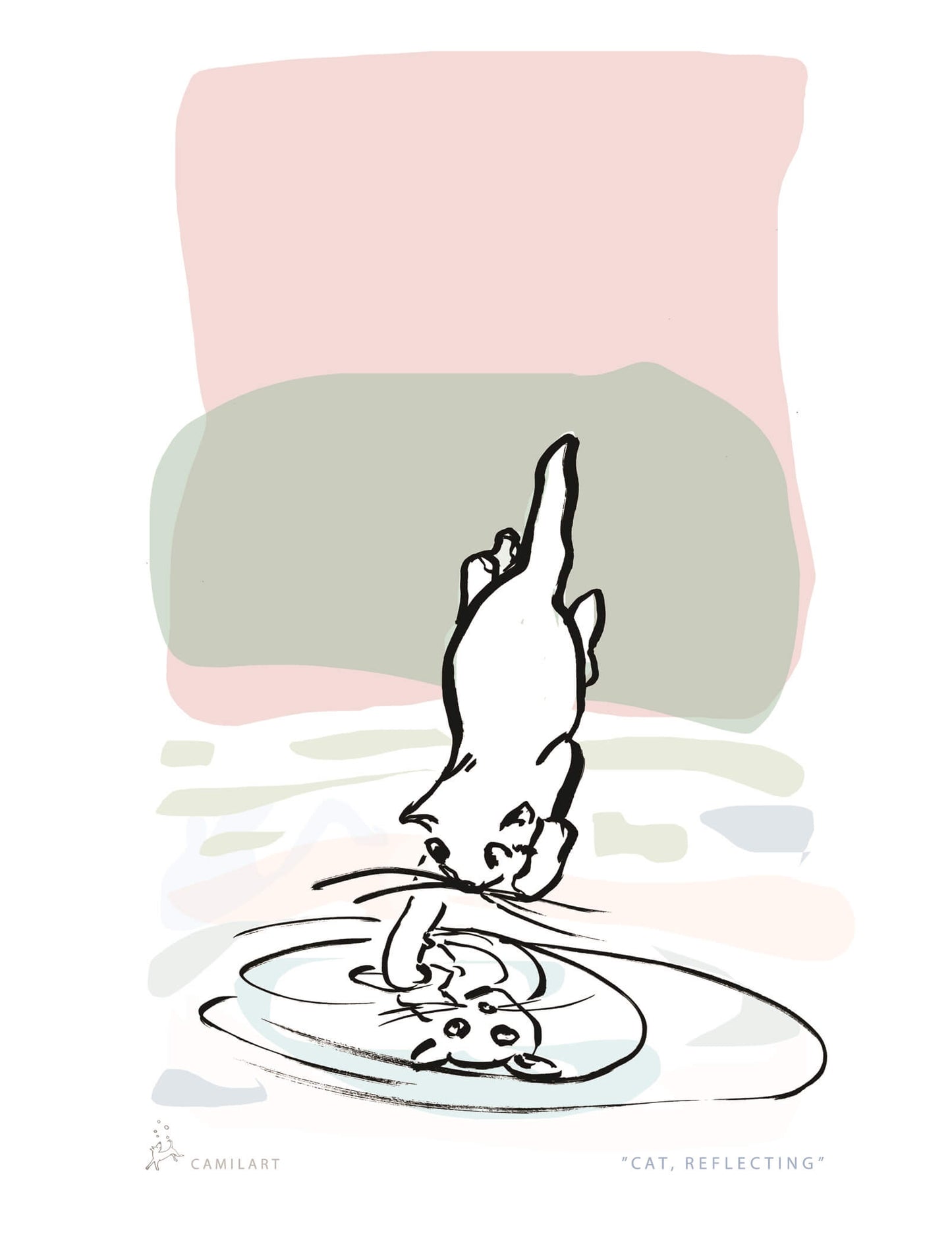 Greeting card "Cat, reflecting"