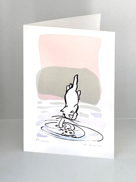 Greeting card "Cat, reflecting"