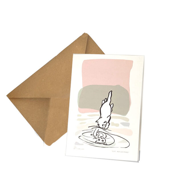 Greeting card "Cat, reflecting"